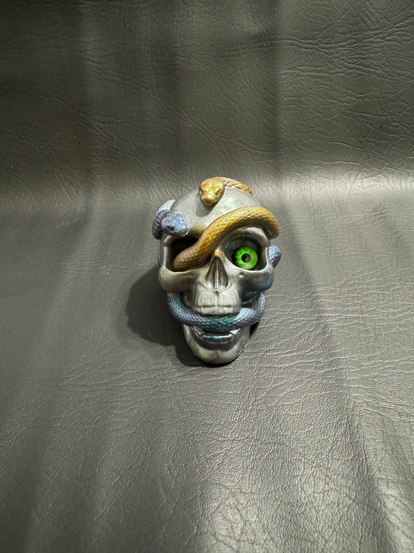 Grey, Gold & Blue Resin Skull
