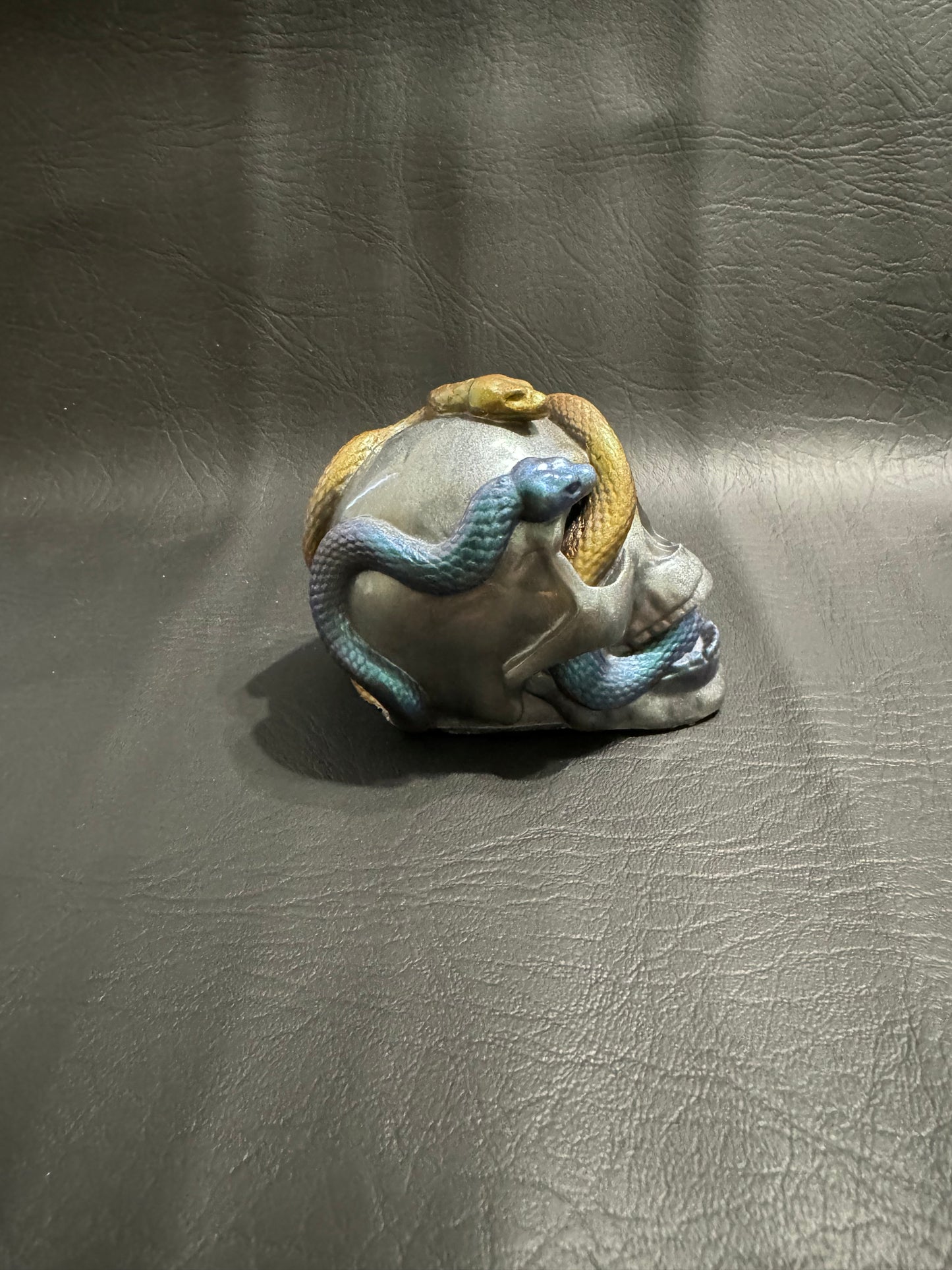 Grey, Gold & Blue Resin Skull