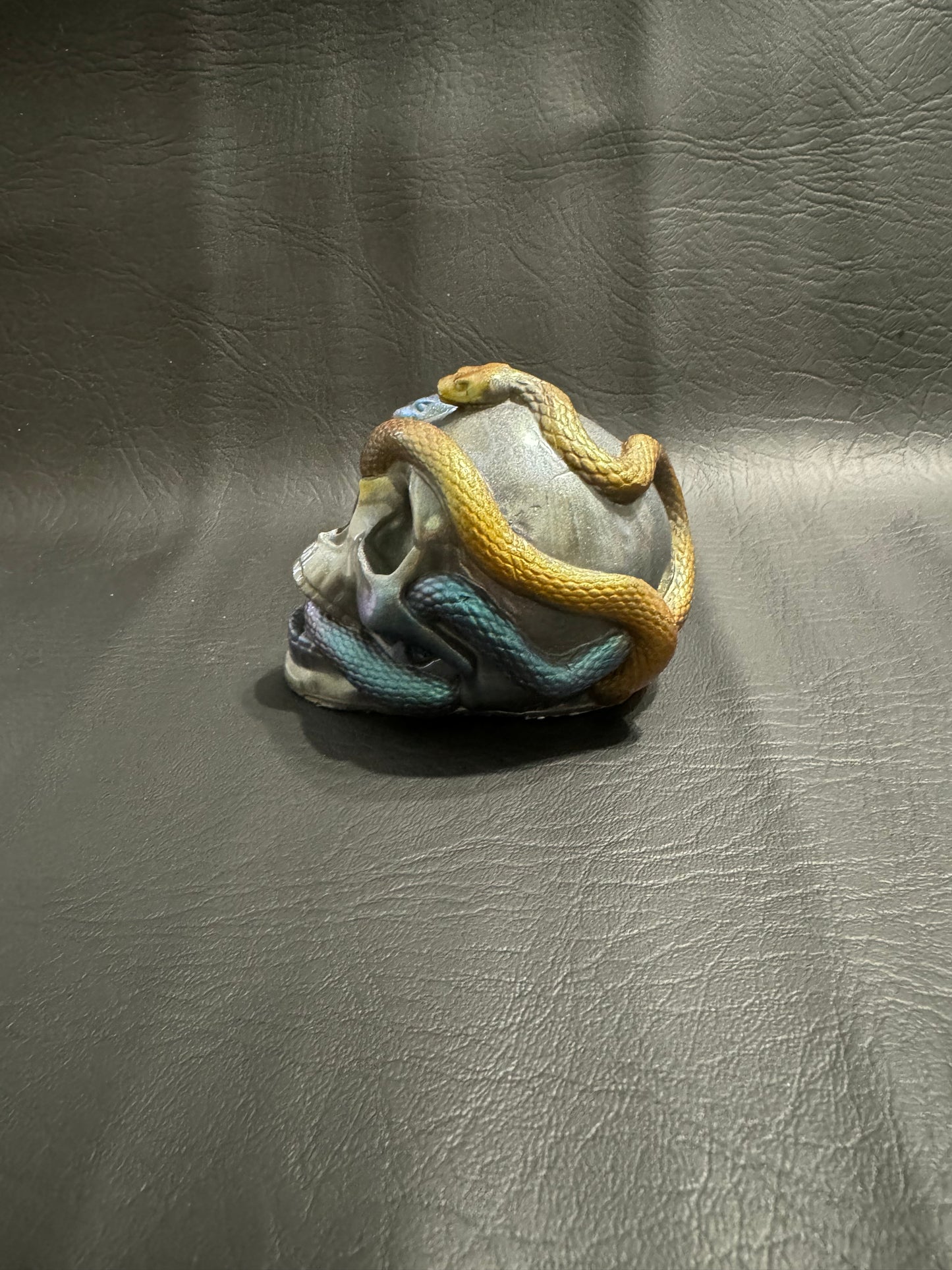 Grey, Gold & Blue Resin Skull