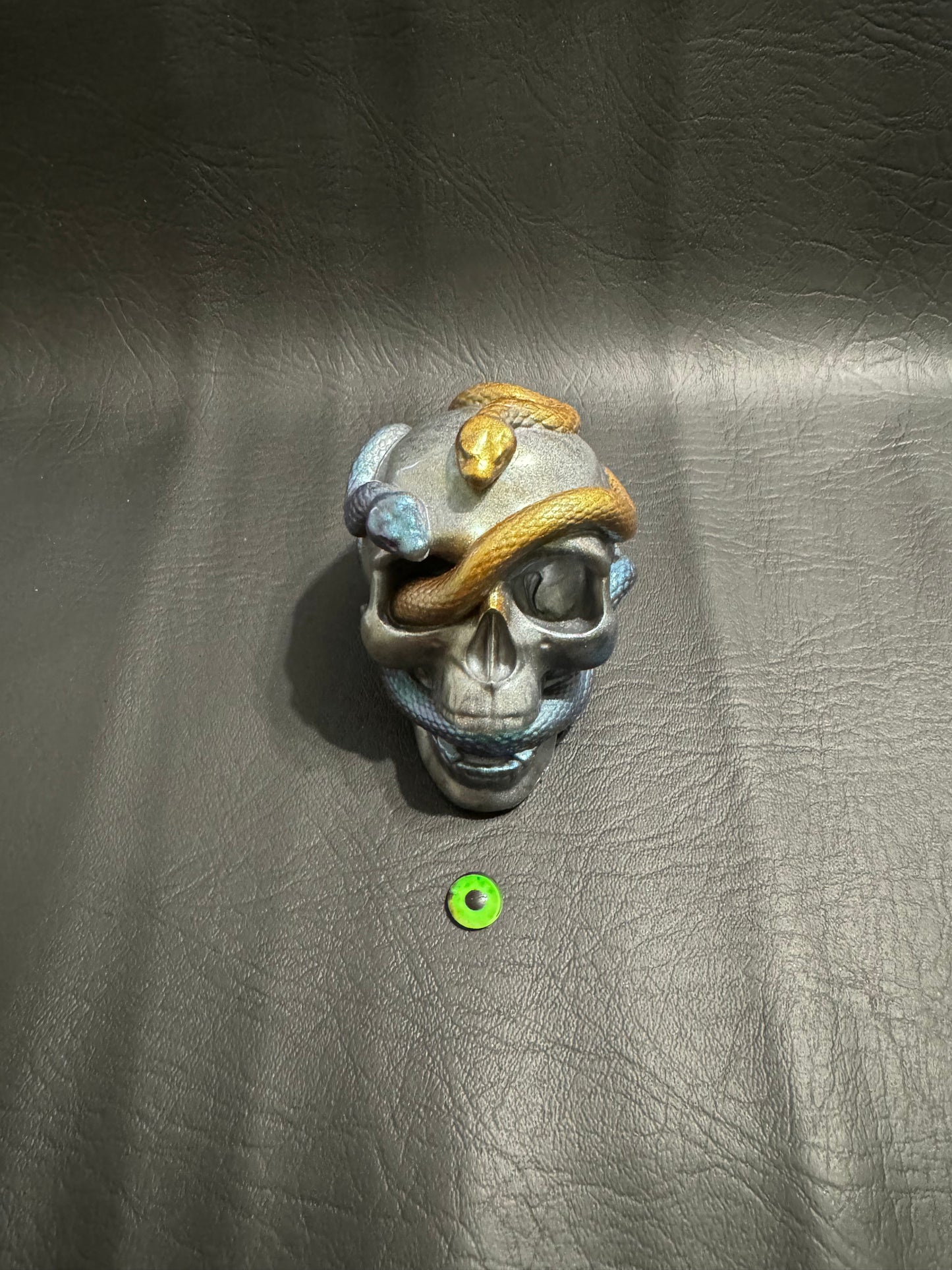 Grey, Gold & Blue Resin Skull