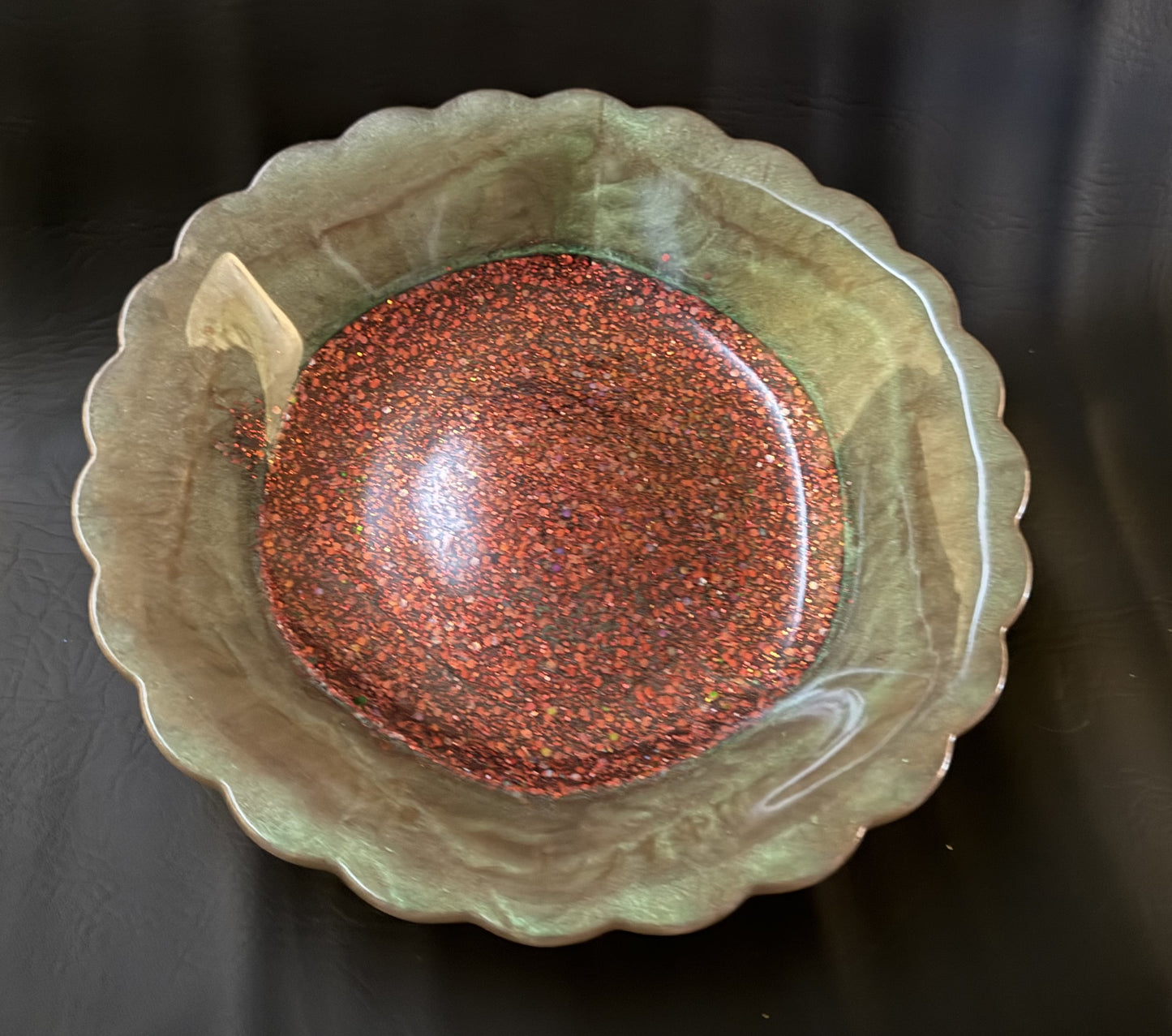 Green & Brown Sparkly Resin Bowl