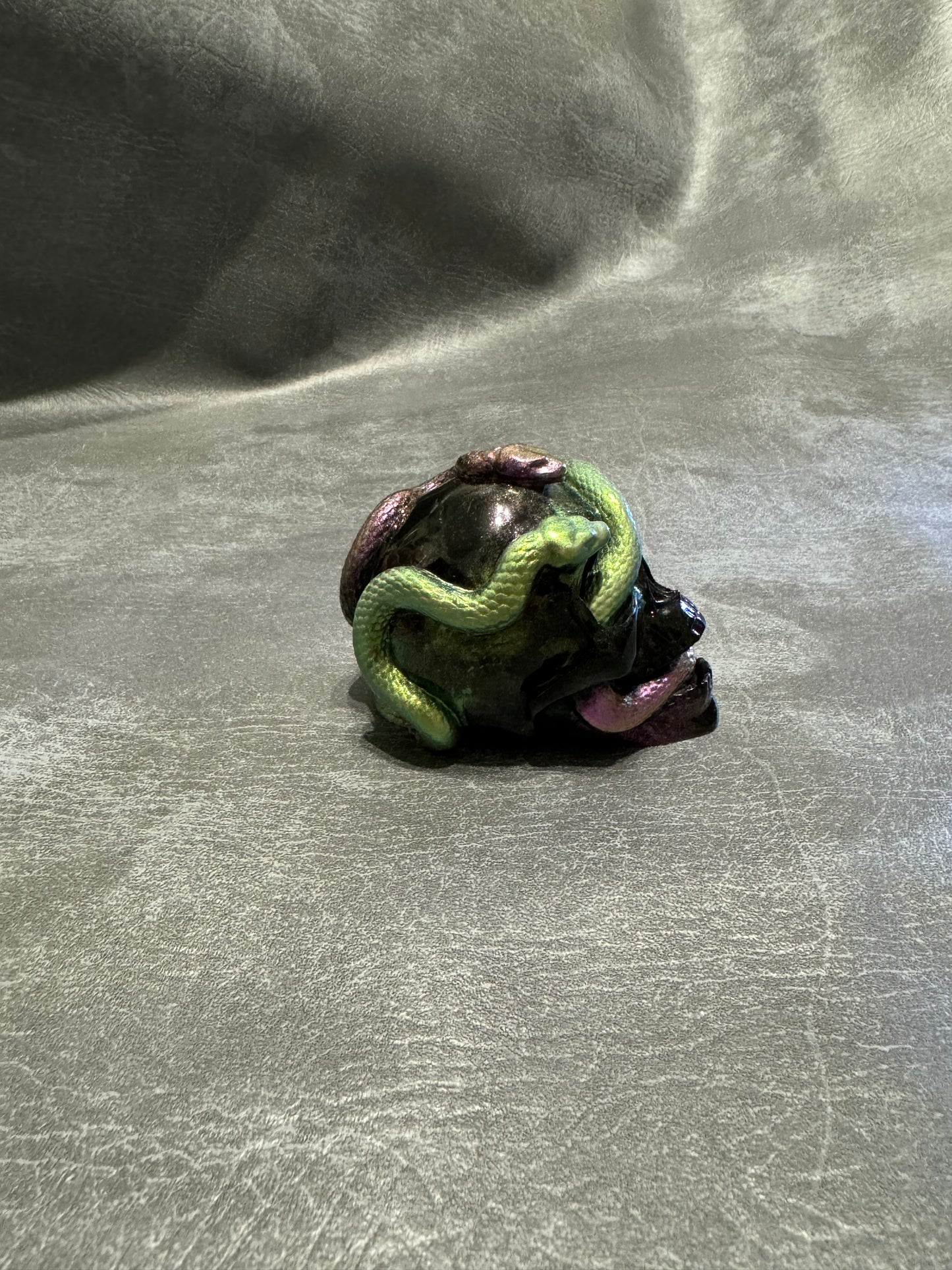 Black, Green & Purple Resin Skull