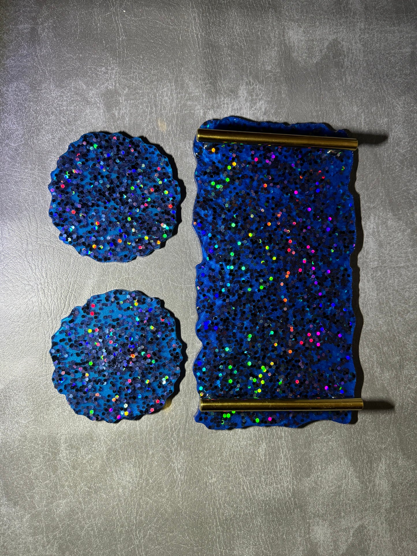 Sparkly Blue Tray & x2 Coasters