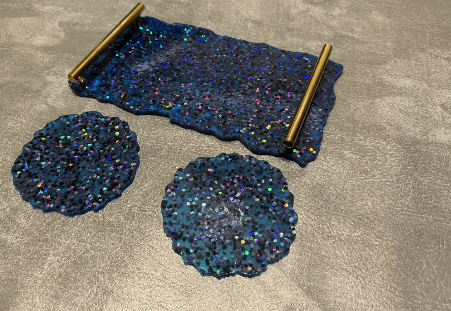 Sparkly Blue Tray & x2 Coasters