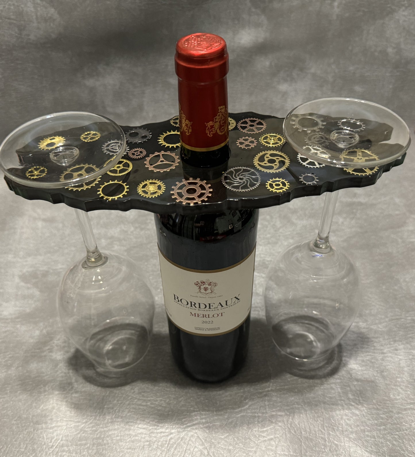 Steampunk Wine & Glass Holder