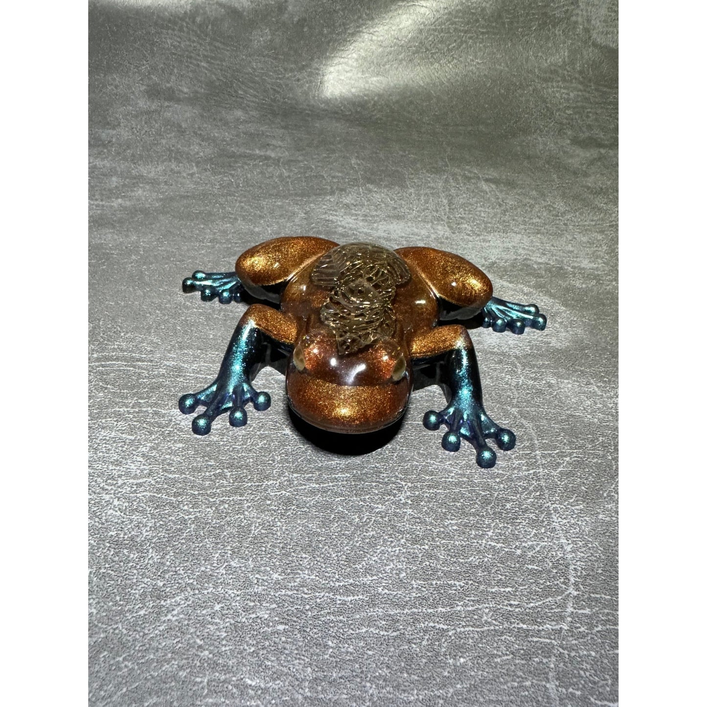 Blue & Bronze Resin Frog Leaf Design