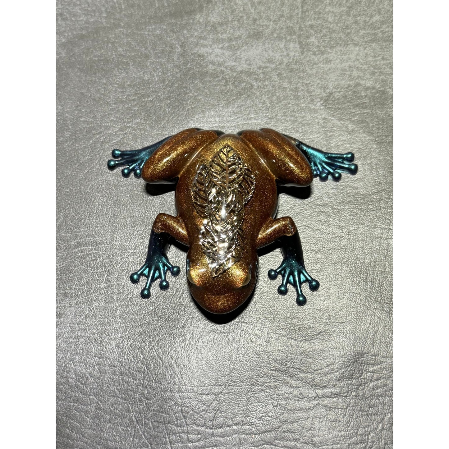 Blue & Bronze Resin Frog Leaf Design